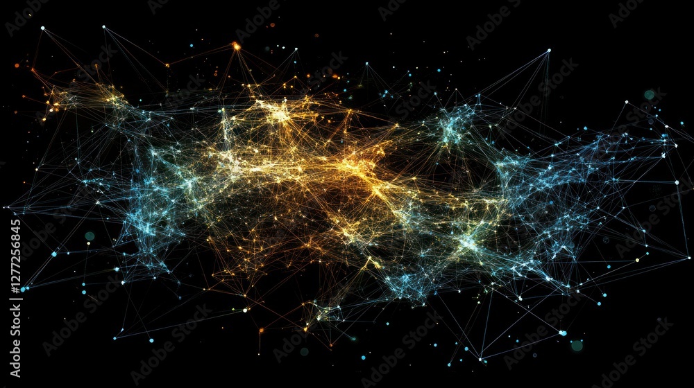 Aufkleber abstract network connection, glowing nodes and lines, digital data visualization.