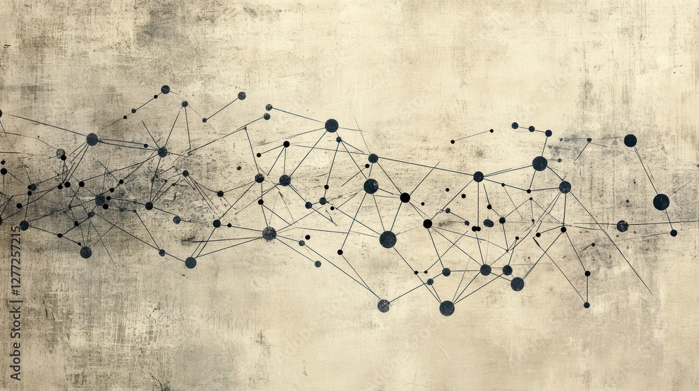 Poster abstract network connection lines and dots on grunge background.