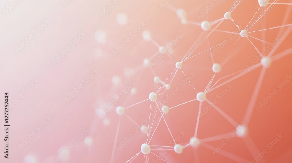 Fototapete Abstract network connection nodes and lines on coral background.