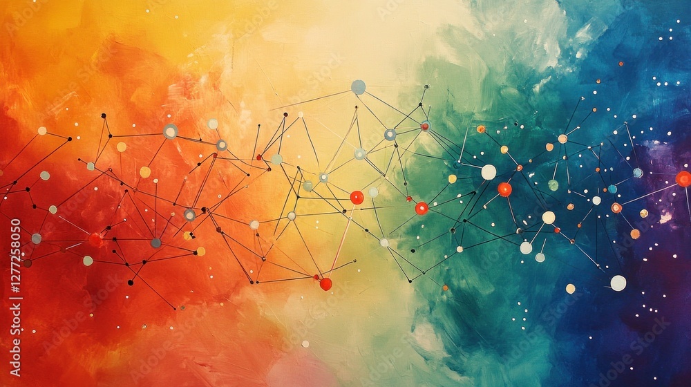 Leinwandbilder abstract network connection visualization on vibrant color background.