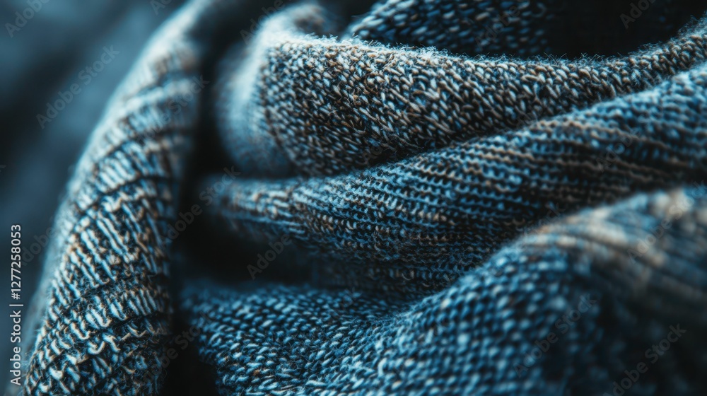 Aufkleber close-up texture of soft blue knit fabric with intricate patterns
