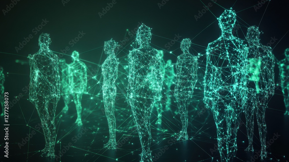 Aufkleber digital figures in wireframe style representing virtual connections