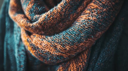 Cozy Knitted Scarf in Warm Tones Close-Up for Fashion Accessories