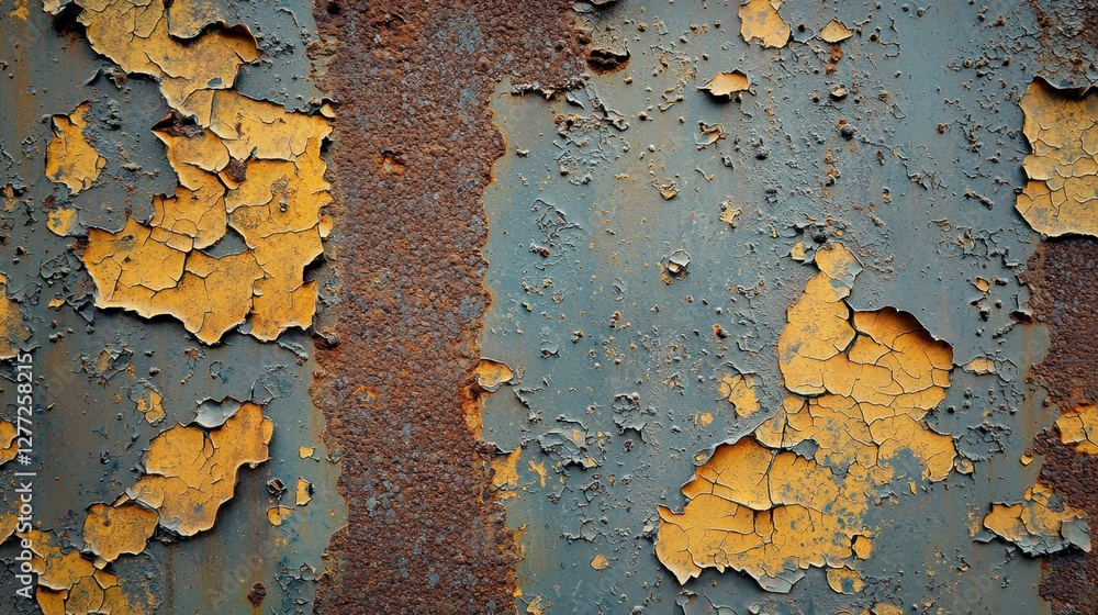 Poster abstract texture of peeling paint and rust on a weathered surface