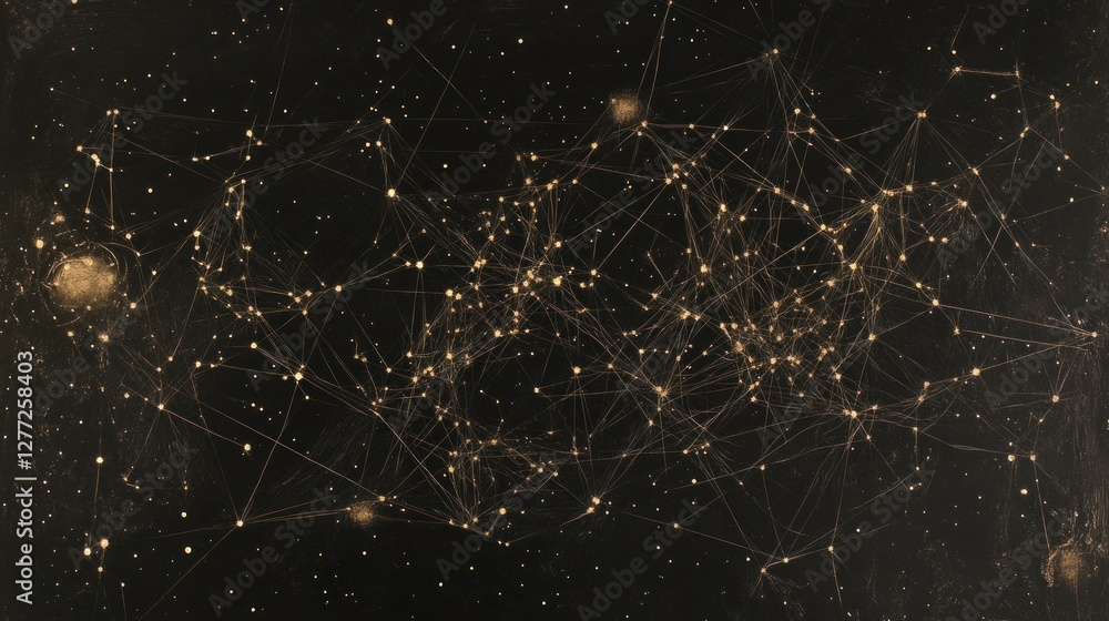 Aufkleber abstract network connections glowing in dark space.