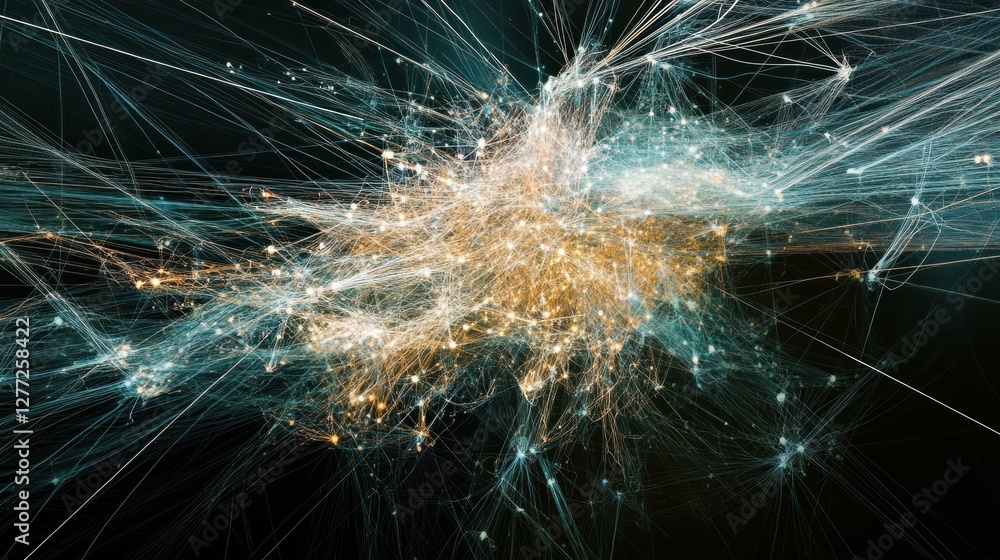 Aufkleber abstract network connection visualization with glowing lines and nodes.