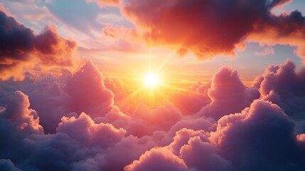 Fototapeta premium Aerial sunset above cloudscape