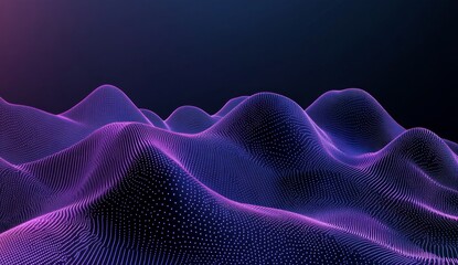 Fototapeta premium Abstract digital landscape, violet hills, dark background, futuristic illustration