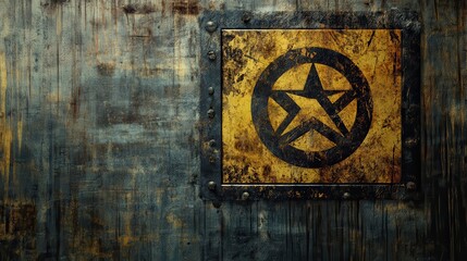 Rusty Grunge Wall with a Star Symbol in Yellow and Black Color Scheme