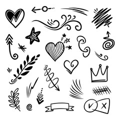 Doodle collection of high-level creative elements combined with white background