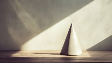 Sunlit Cone on Wooden Shelf