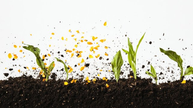Toxic fertilizer leaching into farm soil and crops. Featuring stunted plants and barren earth