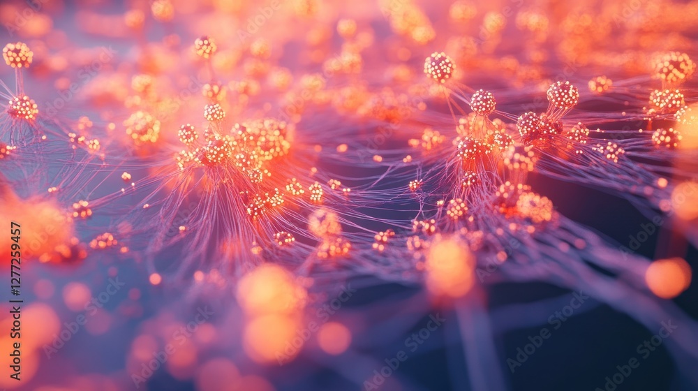 Poster abstract network of glowing nodes and connections.