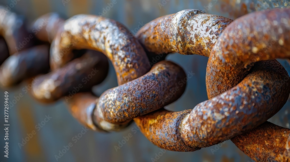Poster Rusty Chain Links on Weathered Surface with Textured Background