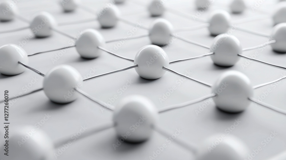 Aufkleber abstract network of interconnected white spheres on a light gray background.