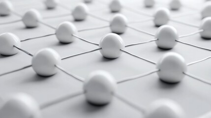 Fototapeta premium Abstract network of interconnected white spheres on a light gray background.
