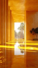 palace interior with yellow water reflection high resolution hd background