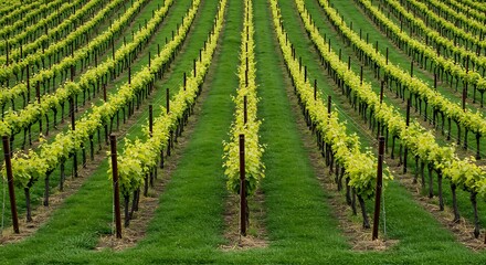 Vineyard Rows in Napa Valley. Stock photo for agriculture and wine.

