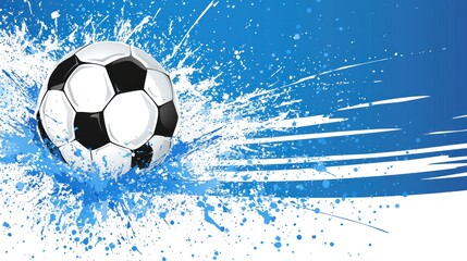 Naklejka premium Soccer ball exploding in paint splatter. Background abstract, dynamic. Possible use Sports poster, website graphic