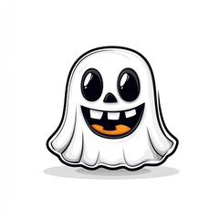 A cartoon ghost with a wide grin and large eyes.
