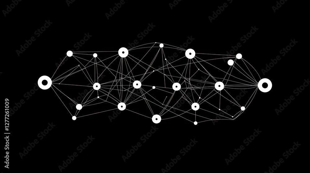 Aufkleber abstract network visualization with interconnected nodes and lines on black background.