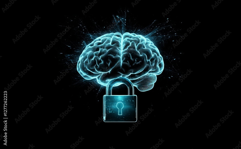 Poster an unlocked brain is illustrated in a modern style using lines, triangles, and a particle design app