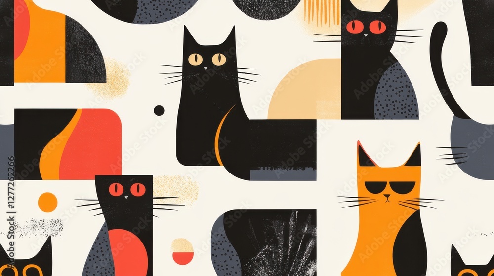 Poster abstract cat patterns and designs with colorful illustrations