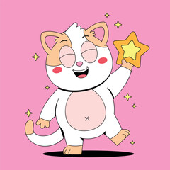 Cute cat catch the star cartoon