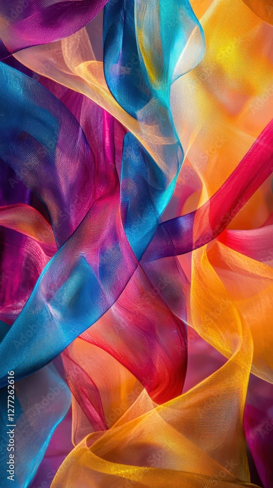 Poster Colorful Silks in Motion Creating Beautiful Abstract Patterns