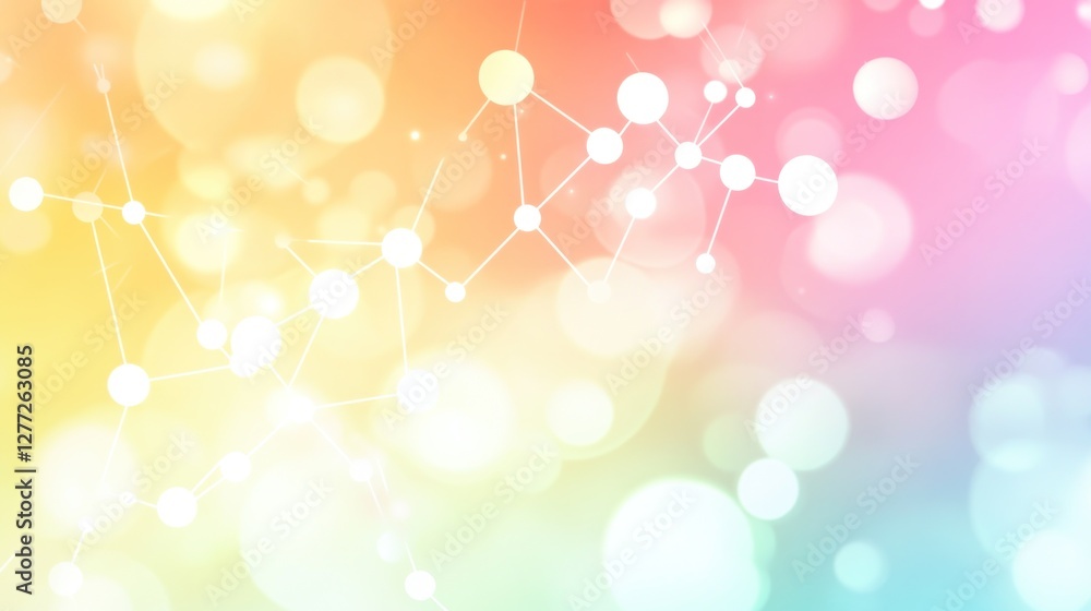 Poster abstract pastel background with bokeh lights and connected dots.