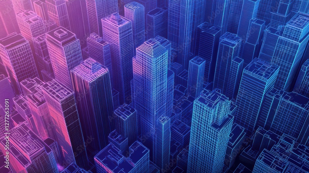 Aufkleber futuristic cityscape with neon lights and abstract architecture patterns