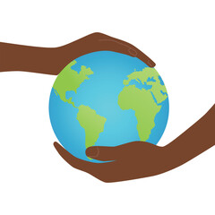 Earth Day. African american hands holding a planet, green blue colors. Flat vector illustration.