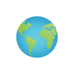 Concept of Earth planet. Simple flat vector illustration in green and blue and white color transparent background. 