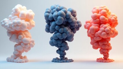 Abstract 3D Render Pastel Pink Blue and White Organic Bubble Clouds
