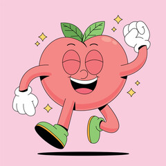 Happy peach fruit cartoon mascot