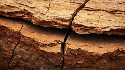 Fototapeta premium Detailed Close-Up of Cracked Natural Wood Surface in Warm Tones