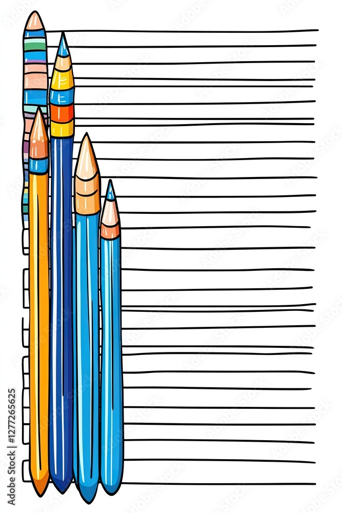 Poster a blank lined paper with five colorful pencils on the left side of the page.