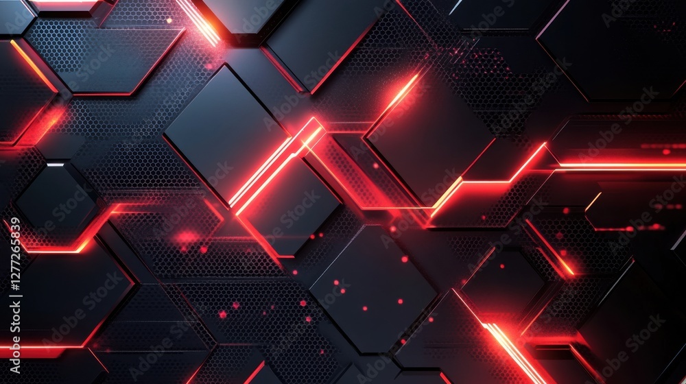 Poster abstract technology background with hexagons and red light effects