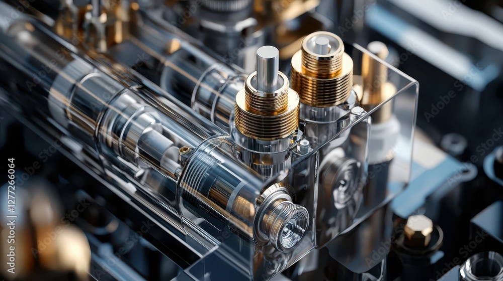 Poster close-up of intricate transparent mechanical components in machinery