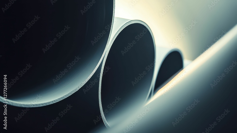 Poster abstract view of rolled pipes with soft lighting and depth effects
