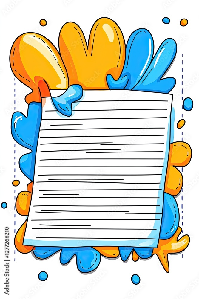 Poster a blank sheet of lined paper with a colorful abstract design in the background.