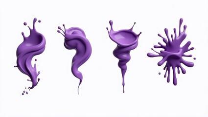 Obraz premium Abstract Purple Liquid Splashes Dynamic Paint Drips 3D Render Fluid Design Elements
