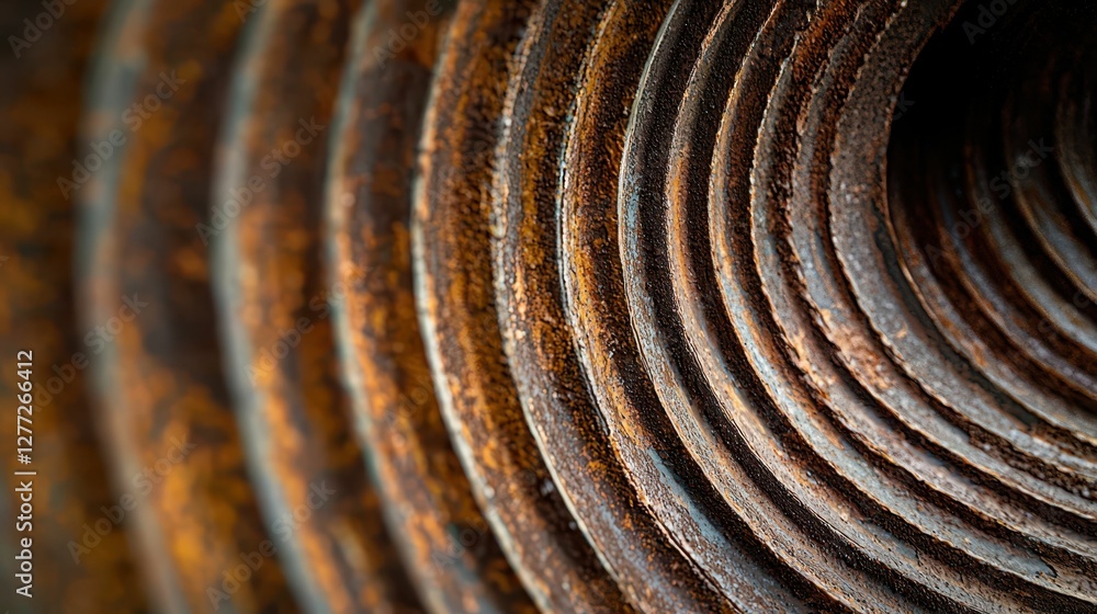 Poster close-up of rusty metal surface with circular patterns and texture
