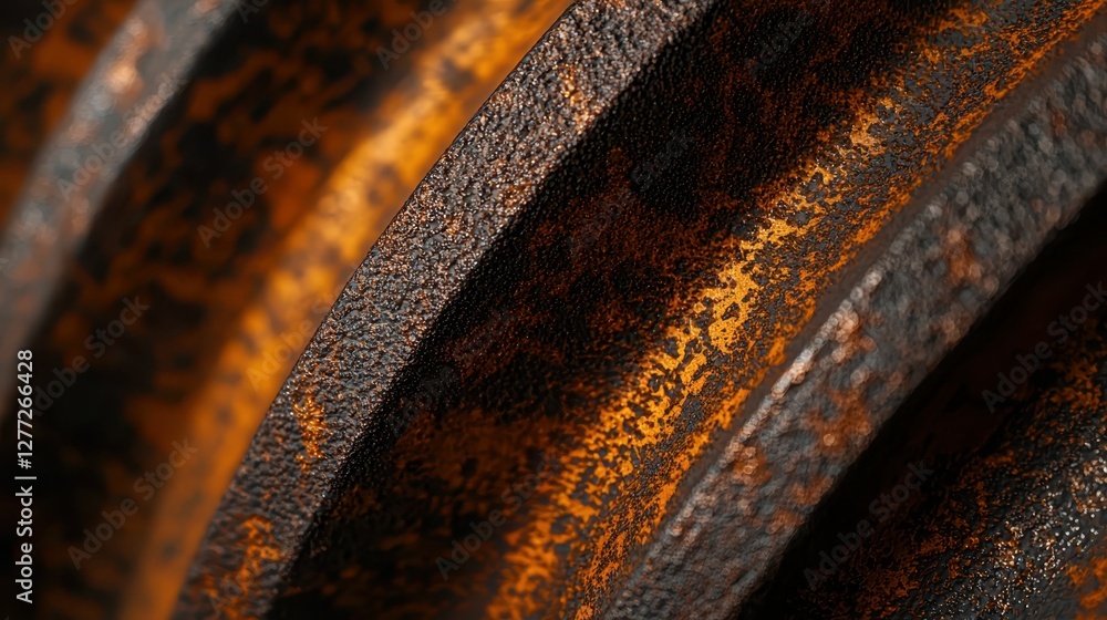 Poster close-up view of textured rusty metal surface in abstract pattern