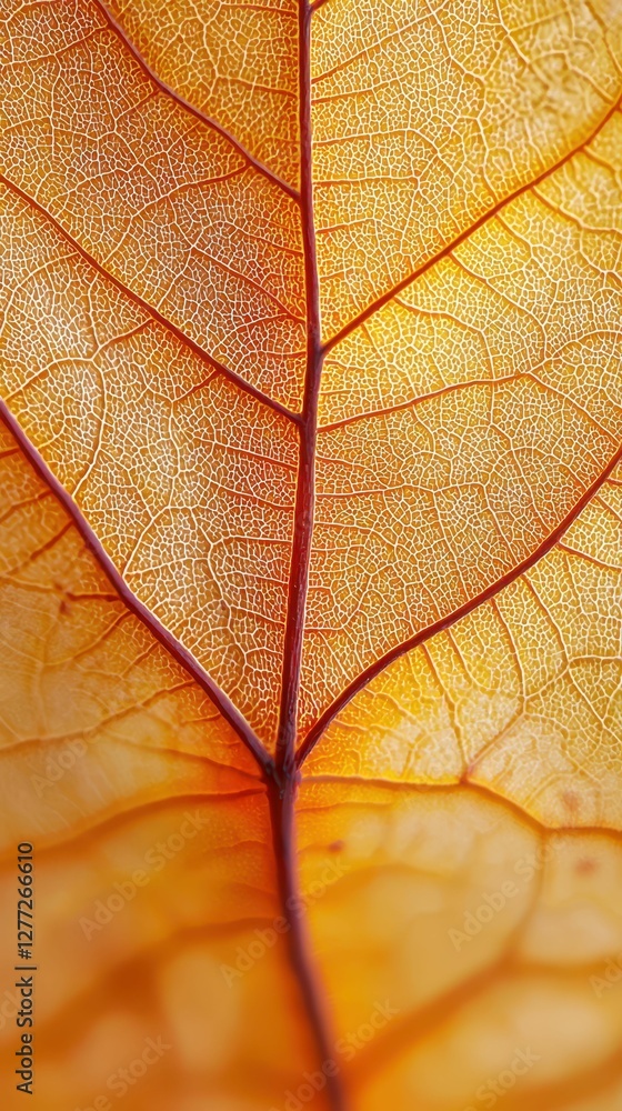 Poster close-up of autumn leaf displaying intricate veins and textures