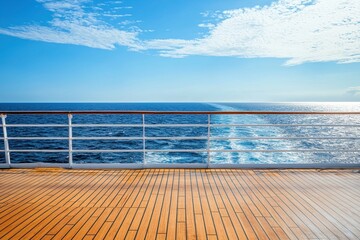 cruise ship deck featuring wooden flooring and a clear blue sky during daylight