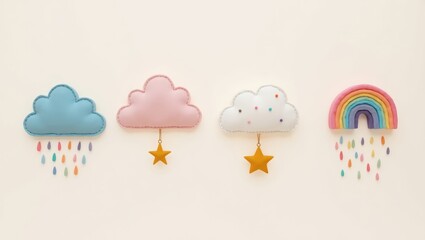 Pastel Clouds Rainbow Stars Rain Cute Kids Room Decor Nursery Art