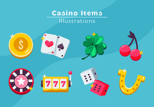 Colorful Casino Gambling and Betting Illustrations Set