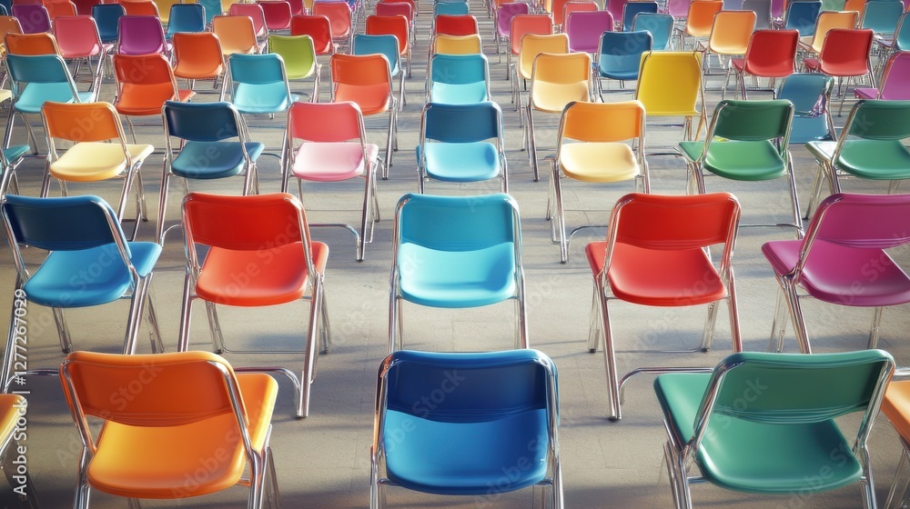 Poster vibrant array of colorful chairs in a modern setting
