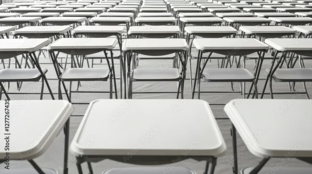 Poster rows of empty folding tables ready for event or gathering setup